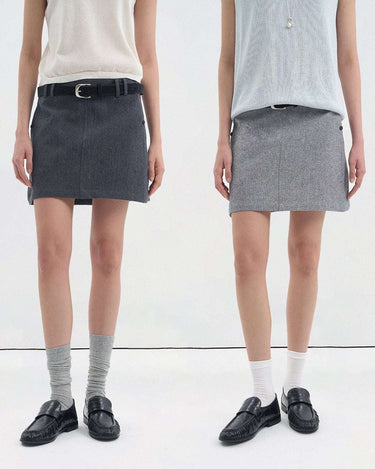 Simple A-Line Mini Skirt with Leather Belt