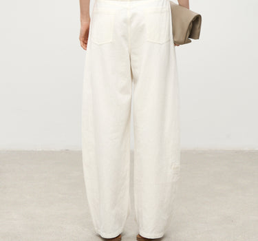 Cotton-Linen Wide-Leg Pants with Curved-Cut Tailoring