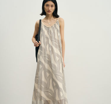 Fine Ripple Print Strapless Maxi Dress