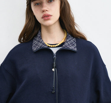 Retro Drawstring Hem Half-Zip Streetwear Top