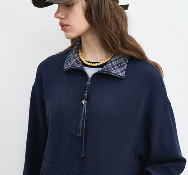 Retro Drawstring Hem Half-Zip Streetwear Top