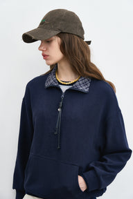 Retro Drawstring Hem Half-Zip Streetwear Top