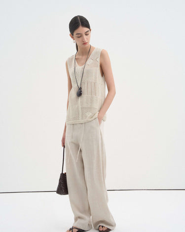 Sheer Layered Crochet Lace-Up Tank Top