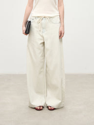 Eco-Friendly Denim Wide-Leg Pants with Drawstring