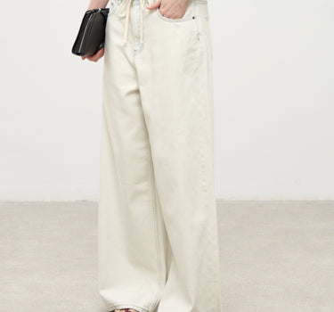 Eco-Friendly Denim Wide-Leg Pants with Drawstring