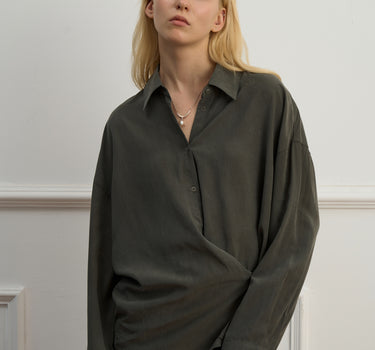 Waist-Defining Lyocell Shirt in Khaki Green