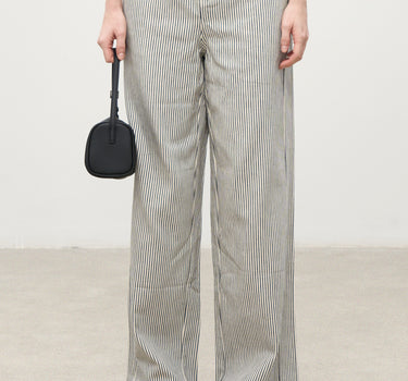 Fine Striped Wide-Leg Cotton Pants for All-Season Style
