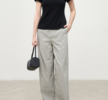 Fine Striped Wide-Leg Cotton Pants for All-Season Style