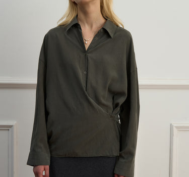 Waist-Defining Lyocell Shirt in Khaki Green