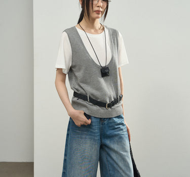 Low-Waisted Belted Knit Two-Piece Set