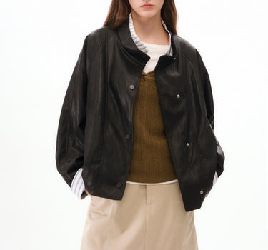 Vintage Stand-Up Collar Faux Leather Jacket