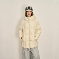 Oversized White Duck Down Jacket with Hood