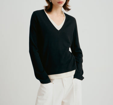 Wool Silk Blend V-Neck Top