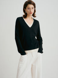 Wool Silk Blend V-Neck Top