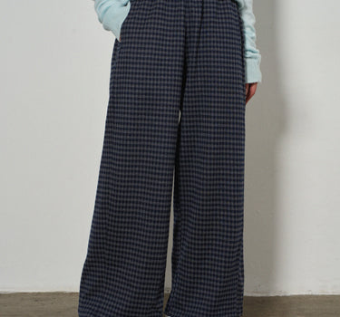 Retro Checkered Casual Pants with Elastic Waist