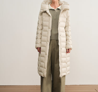 Long Down Jacket with High-Neck Hood