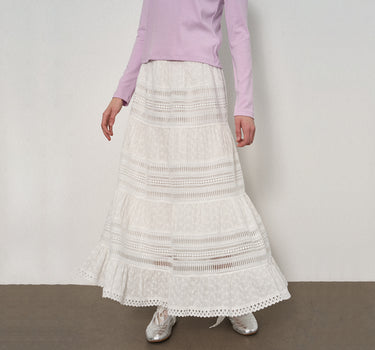 Romantic Embroidered Lace-Up Skirt with Ruffles