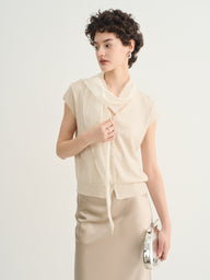 Women’s Cropped Ribbon Trim Cardigan Sweater