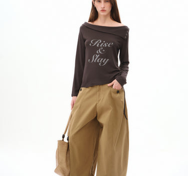 Fitted Off-the-Shoulder T-Shirt with Drawstring Hem