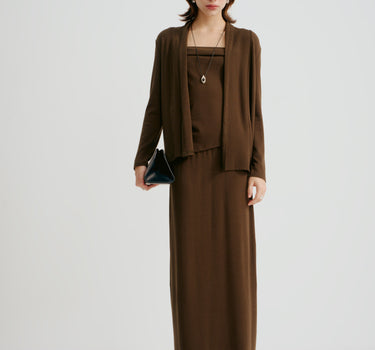 Three-Piece Knit Set with Midi Skirt