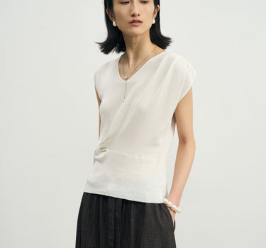 Tie-Front Sleeveless Top with Flowing Ribbon