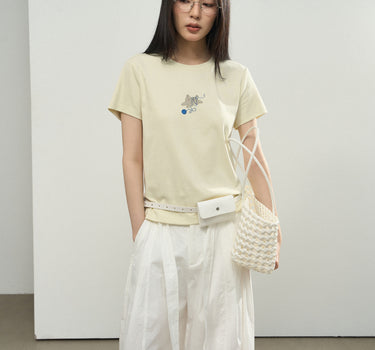 Embroidered Puppy Graphic T-Shirt