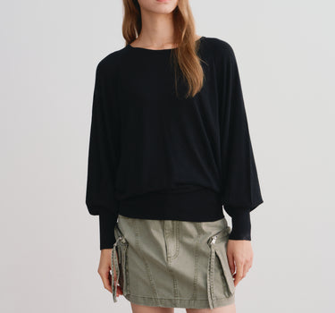 Black Balloon-Sleeve Knit Top