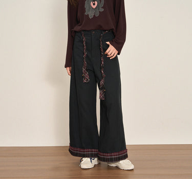 Retro Plaid Patchwork Straight-Leg Trousers