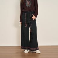 Retro Plaid Patchwork Straight-Leg Trousers