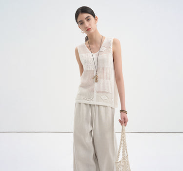 Sheer Layered Crochet Lace-Up Tank Top