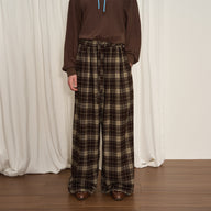 High-Waisted Drawstring Plaid Pants for Fall Winter