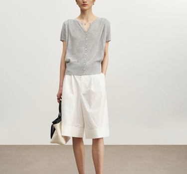 Pleated V-Neck Knit Sweater for Elegant Workwear