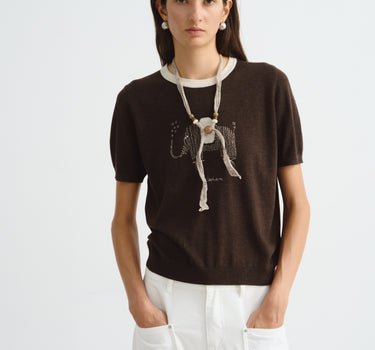 Hand-Drawn Print Short-Sleeve Knit Top