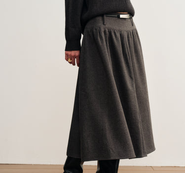 High-Waisted Wool-Texture Midi Skirt