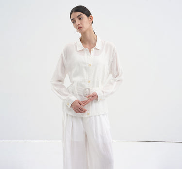Linen Short Jacket with Belted Waist