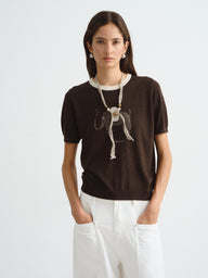 Women’s Hand-Drawn Printed Short-Sleeve Sweater