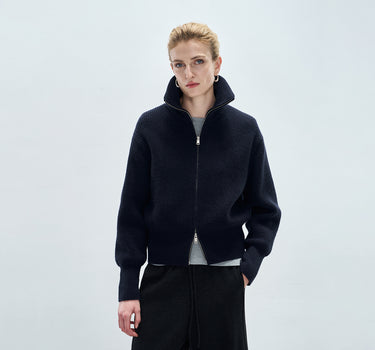 Minimalist Double-Zip High-Neck Sweater