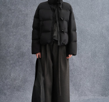 Warm Cropped Down Coat with Horn Buttons