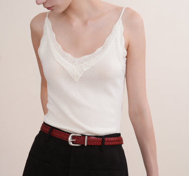 Lyocell Lace Trim Spaghetti-Strap Tank Top