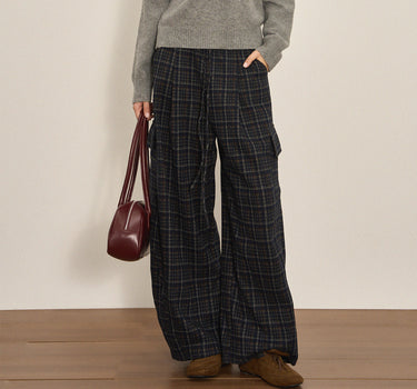 Comfortable Wide-Leg Retro Plaid Pants
