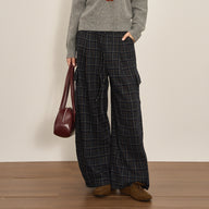 Comfortable Wide-Leg Retro Plaid Pants