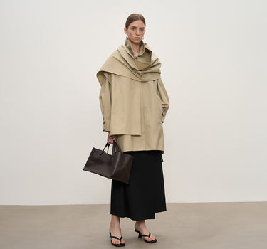 Cotton Wrap Trench Coat with Layered Design