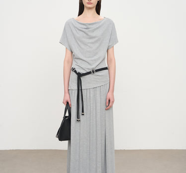 Sophisticated Draped One-Shoulder Top and Skirt Set