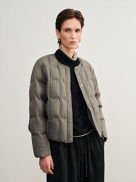 Round-Neck Checkered Lightweight Down Jacket