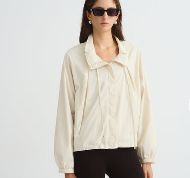 Cropped Utility Jacket with Drawstring Collar