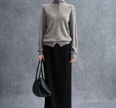 Soft All-Wool High-Neck Long-Sleeve Cardigan