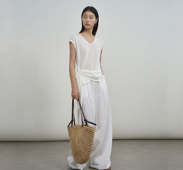 V-Neck Short-Sleeve Top with Side Ties