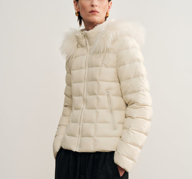 Relaxed Fit Hooded Down Jacket with Two-Way Zip