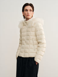 Relaxed Fit Hooded Down Jacket with Two-Way Zip