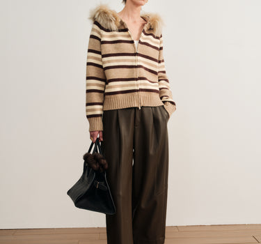 Double-Zip Hooded Sweater Jacket with Detachable Fur Collar